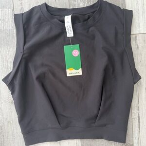 Halara Patitoff Pet Hair Resistant Crop Tank Black Ribbed Yoga Top NWT M